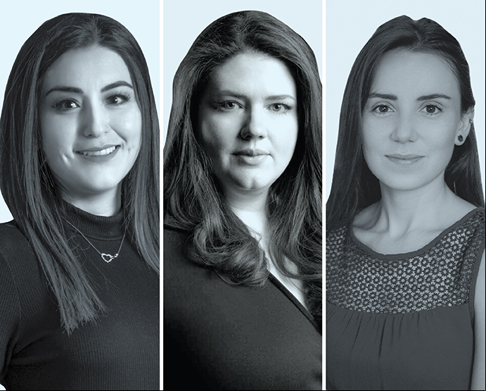 Alma Oviedo , de EC Rubio (izquierda); Alejandra Gutiérrez, de Assembla Law (centro), y Aline Viotto, de VMCA Advogados.