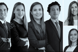 Omar Díaz Ramírez, Fiorella Atoche, Marcia Arellano y Víctor Valdez, de Rebaza, Alcázar & De Las Casas Abogados; Paloma Gómez, de Dentons, y Candys Dorado, de Indacochea Abogados.