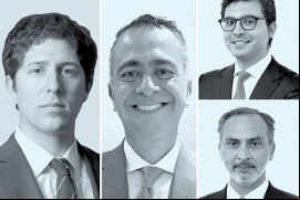 Franco Acchiardo, de Clyde & Co Chile (izquierda); Milton Fernando Montoya, de Holland & Knight (centro), y Mauricio Carloza (arriba a la derecha) y Michael Camus, de Allende Bascuñán (abajo a la derecha)