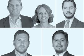 Simone Riva y Antonella Giraudi, de ONTIER - Italia (arriba, izquierda y centro); Roy Millares, de Mayora & Mayora (arriba a la derecha); Jorge Lazarte, de Payet, Rey, Cauvi, Pérez Abogados (abajo a la izquierda), y Christian Collantes, de Steck, Tapia, Collantes Abogados (abajo a la derecha).
