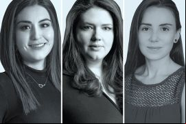 Alma Oviedo , de EC Rubio (izquierda); Alejandra Gutiérrez, de Assembla Law (centro), y Aline Viotto, de VMCA Advogados.