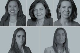 Arriba: Claudia Benavides, Baker McKenzie (izq.); Meg Kinnear, CIADI (centro); Camila Biral (der). Abajo: Krystle Baptista, CEIA (izq); María Inés Corrá, ALArb (der). 