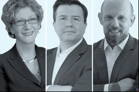 Claudia Salomon, presidenta de la Corte Internacional de Arbitraje de la CCI; André Blotta Laza, de Machado Associados (centro) y Rodrigo Junqueira, de Lefosse Advogados.
