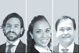 Nicolás Arboleda, de Cuatrecasas - Bogotá (izquierda); Gabriela Saucedo de Baker McKenzie - México, y Rafael Alonso, de Ontier.