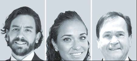 Nicolás Arboleda, de Cuatrecasas - Bogotá (izquierda); Gabriela Saucedo de Baker McKenzie - México, y Rafael Alonso, de Ontier.